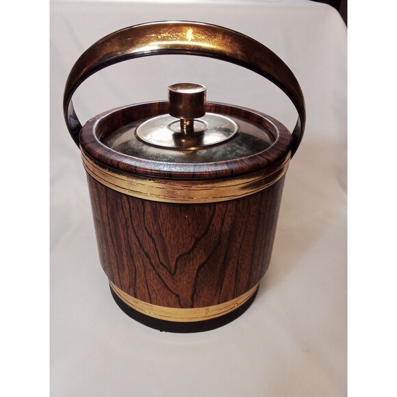 Shelton Ware NYC Vintage Wood Look Gold Trim Ice Bucket Needs TLC Worn - Picture 2 of 16